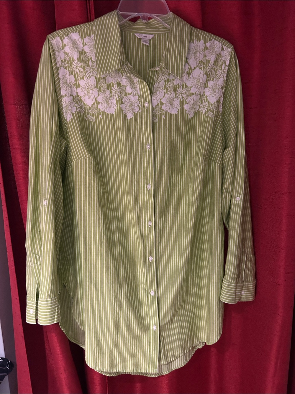 Button-Down Floral Yoke Stripe Shirt - Green